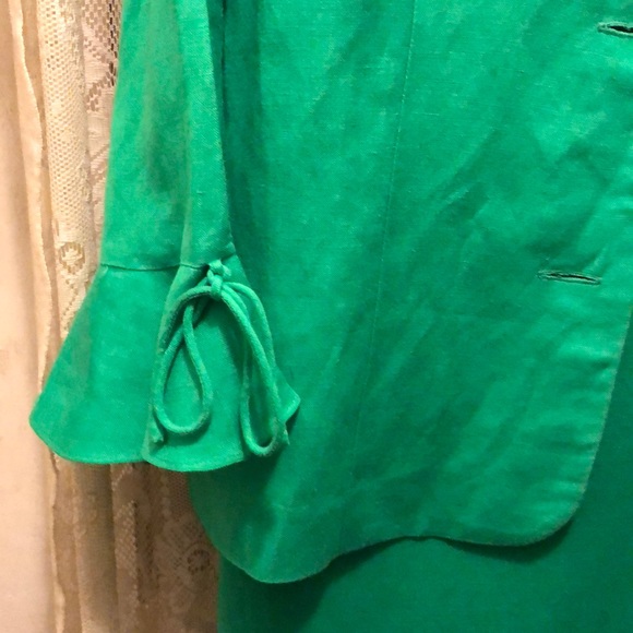 JESSICA HOWARD-2 PC LT EMERALD GREEN LINEN DRESS - Picture 3 of 8
